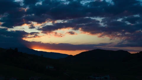 Sunrise over Vineyard, the Sun Behind the Hills, clip 1 Stock Footage 151092891
