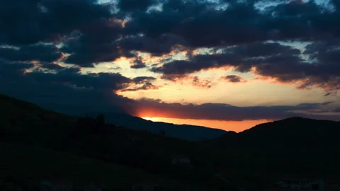 Sunrise over Vineyard, the Sun Behind the Hills, pan clip 2 Stock Footage 151092997