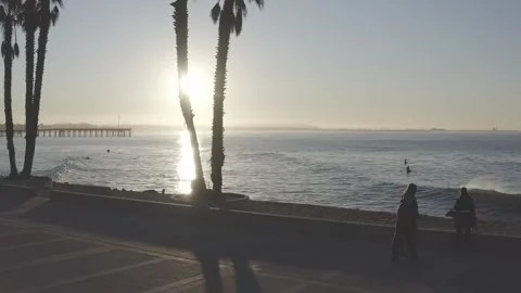 Sunrise Over Waves and Surfers Aerial during King Tides Видео 258676302