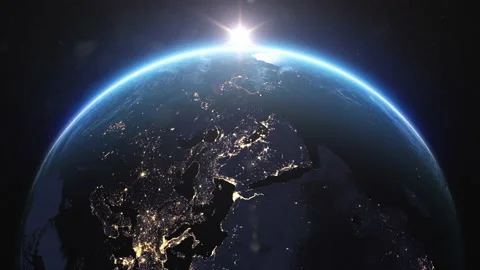 Sunrise Over the World. New Day. Beautiful Blue Planet Earth and Sun Rising View Stock Footage