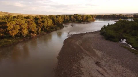 Sunrise over Yellowstone River Stock Footage 312063252