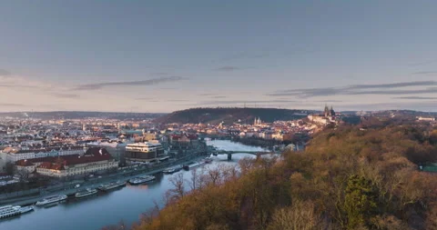 Sunrise at Panoramic view Prague oldtown Stock Footage 229217345