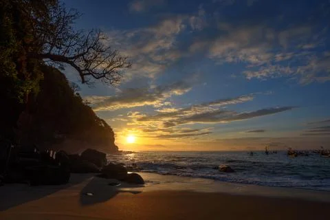 Sunrise Papuma Beach East Java Jember Bondowoso Stock-Fotos