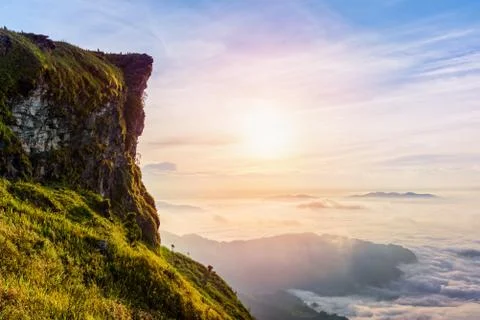 Sunrise on Phu Chi Fa Forest Park, Thailand Stock Photos