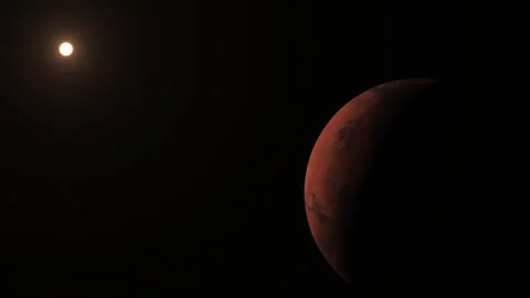Sunrise on planet mars in dark space Stock Footage 333380801