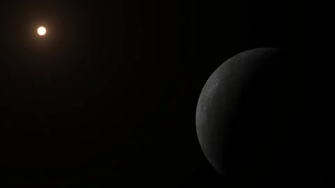 Sunrise on the planet Mercury in dark space Stock Footage 333380779