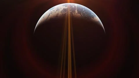 Sunrise from planet orbit Illustrazione stock