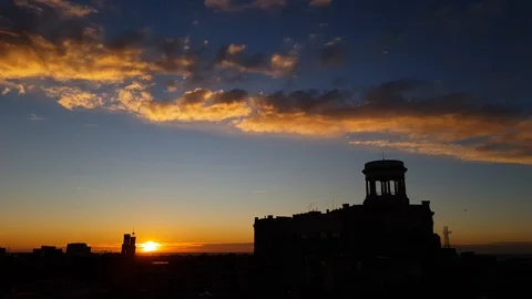 Sunrise planning towards beautiful city Stock Footage