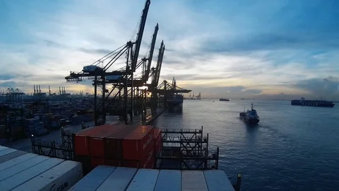 Sunrise in port Stock Footage 87955331