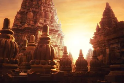 Sunrise at Prambanan Hindu Temple. Java, Indonesia Amazing sunrise at Pram... Foto stock