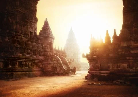 Sunrise at Prambanan Hindu Temple. Java, Indonesia Amazing sunrise at Pram... Foto stock