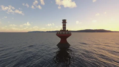 Sunrise of Prince Shoal Light lighthouse. St Lawrence River Quebec. Canada Stock Footage 330452689