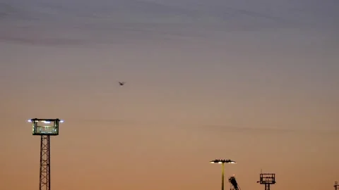 Sunrise real time sky - flying birds - orange clouds background Stock Footage 142059469