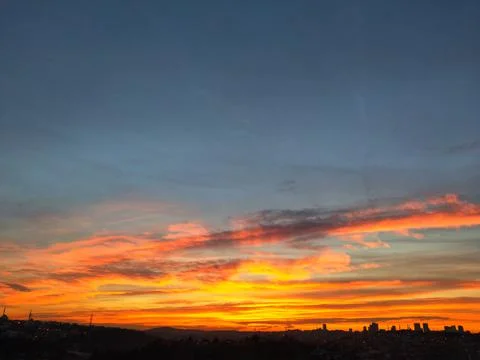 Sunrise, red sky Stock Photos