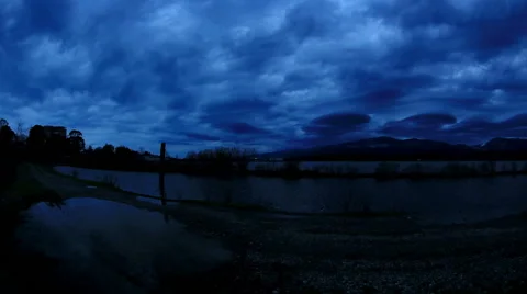 Sunrise on an relict lake Inkit in winter under gloomy clouds, Pitsunda Stock Footage 59133764