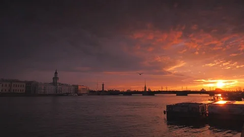 Sunrise at river in city Video stock 91948189