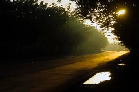 Sunrise on road Stock-Fotos