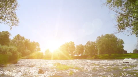 Sunrise on rough river Stock Footage 50616640