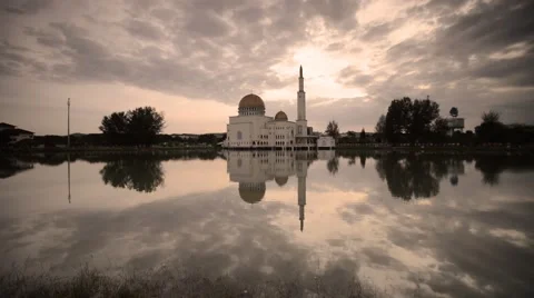 Sunrise At As Salam Mosque or The Floating Mosque, Static Camera Video stock 47834855