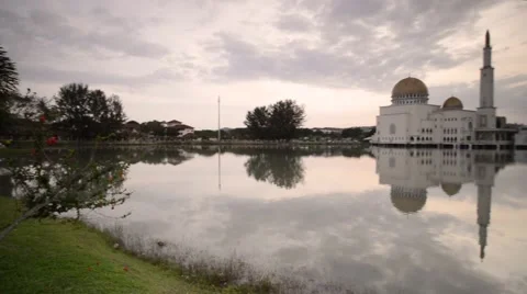Sunrise At As Salam Mosque or The Floating Mosque, Camera Pan Right Stock-Footage 47834880