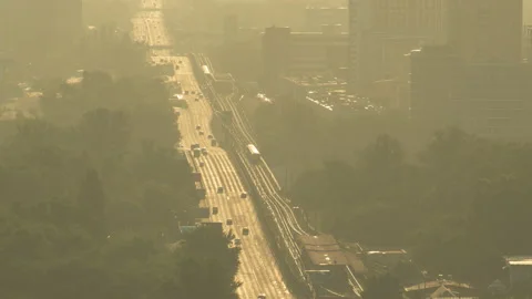 Sunrise scenery time-lapse video of the traffic avenue in Kyiv, Ukraine Stock Footage 201219681