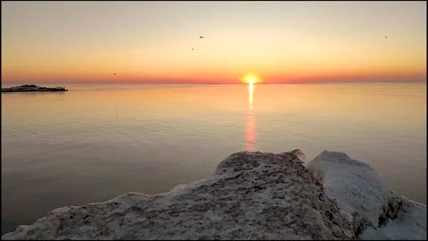 Sunrise at the sea in winter Stock Footage 233427036