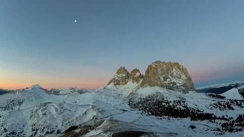 Sunrise at sella pass, Dolomites Stock Footage
