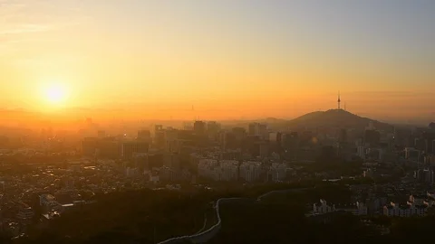 Sunrise of Seoul City Skyline ,South Korea Stock Footage