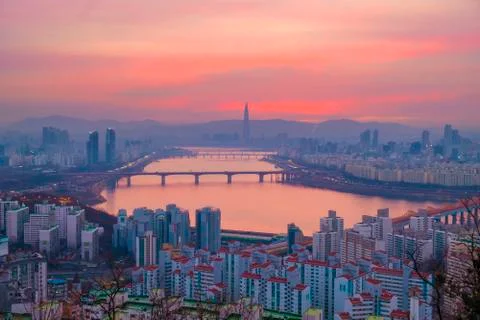 Sunrise at Seoul city,South Korea Stock Photos
