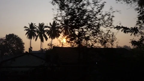 Sunrise Shoot From Running Car In India - Handheld Video Stock Footage