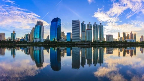 Sunrise Silhouette Building and Reflection On Water 4K Time Lapse Stock Footage 80286470