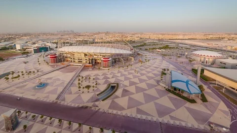 Sunrise sky doha city square rooftop panorama 4k timelapse qatar Stock Footage 87959534
