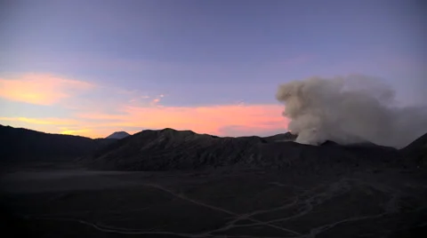 Sunrise smoke cloud from Mt Bromo volcano National Park Java Indonesia Stock Footage 67390610