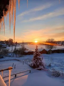 Sunrise in the snow Foto stock