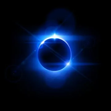 Sunrise, solar or moon eclipse with sparks and halo effects, vector blue glowing Ilustração Stock