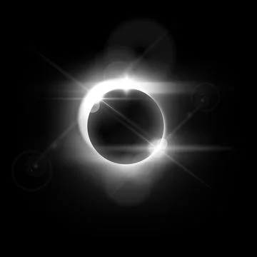 Sunrise, solar or moon eclipse with spark and halo effects, vector white glowing Stockillustratie