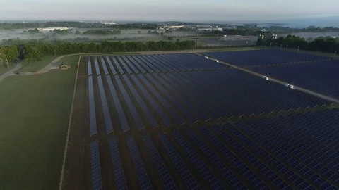 Sunrise solar panel drone shot Video stock 93533797