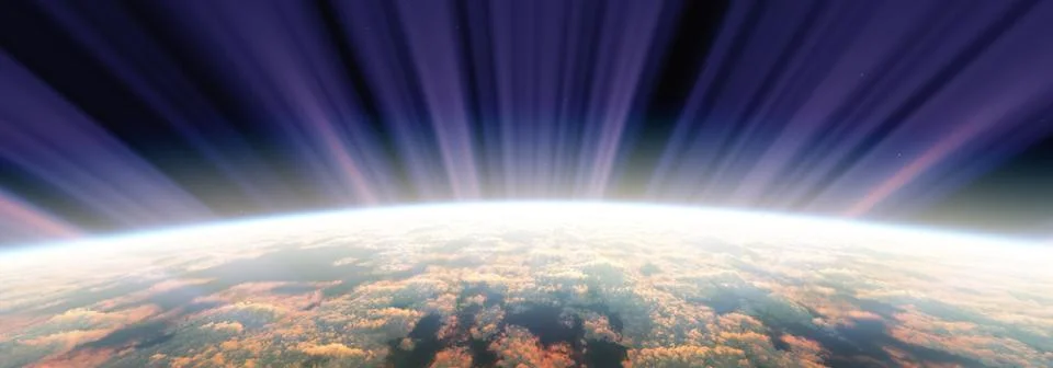 Sunrise from space aurora, 3d rendering Stock Illustration