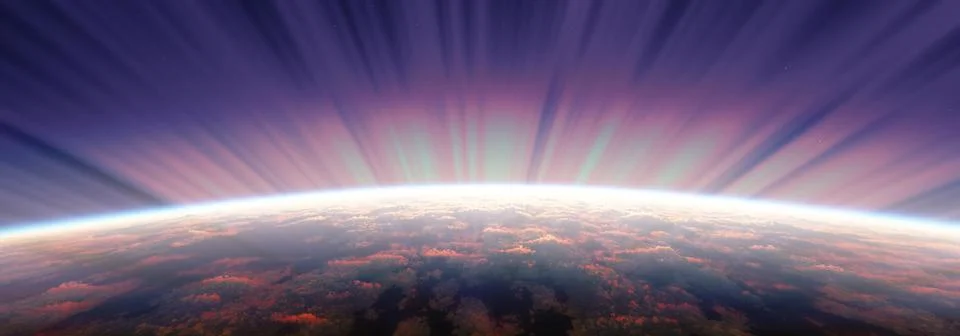Sunrise from space aurora, 3d rendering Stock Illustration