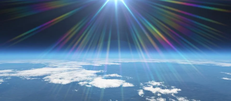 Sunrise from space aurora, 3d rendering Stock Illustration