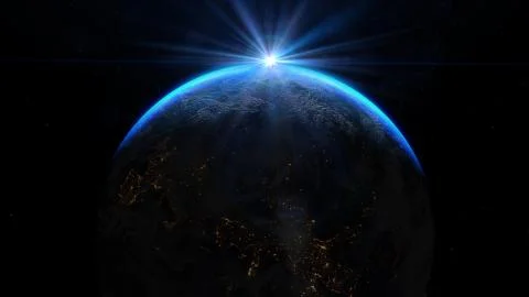 Sunrise In The Space on Earth. Elements of this image furnished by NASA - 3d Illustrazione stock