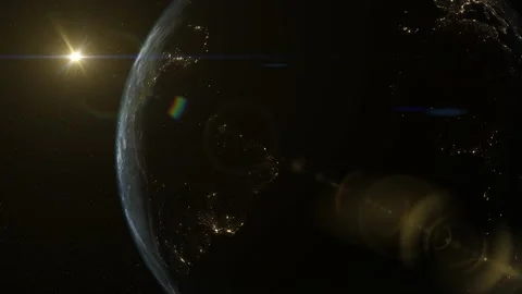 Sunrise from space flare earth orbit Stock Footage 239261920