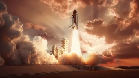A Sunrise Space Shuttle Launch Stock Footage 241364515