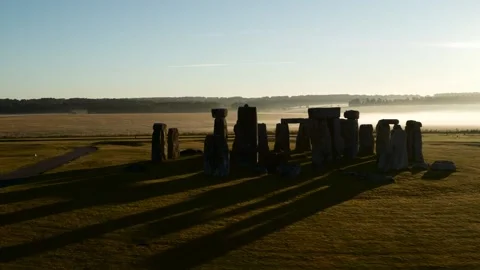 Sunrise at Stonehenge UK Drone Aerial View Stock Footage