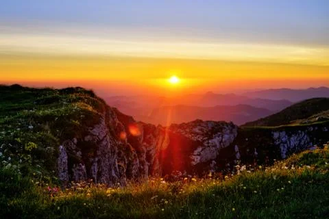 Sunrise at the summit of the Oetscher Stock Photos