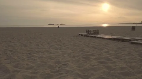 Sunrise/ sunset over a lonely sandy beach/ river side. Soft colors Stock Footage 84044843