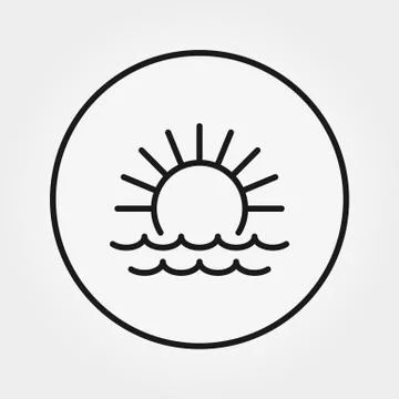 Sunrise, sunset at sea. Icon. Vector. Editable Thin line. Stock Illustration