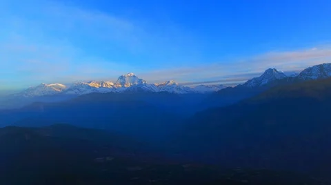Sunrise Sunshine drone 4k video nature background Nepal. Sun rises over mountain Stock Footage 64820719