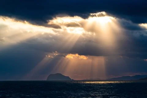 Sunrise Symphony: Dance of Light and Clouds in Jinshan District, Taiwan. Stock Photos