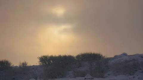 Sunrise Through Clouds Over Mt. Washington Summit: Atmospheric Aerial of New Ham Stock Footage 308927130